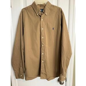 Ralph Lauren Classic Fit Long Sleeve Button Down Shirt Brown Blue Pony Men XL